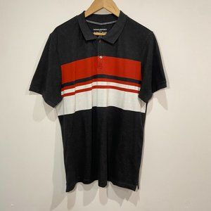 Banana Republic Mens Short Sleeve Polo Shirt Grey With Red & White Stripes Large